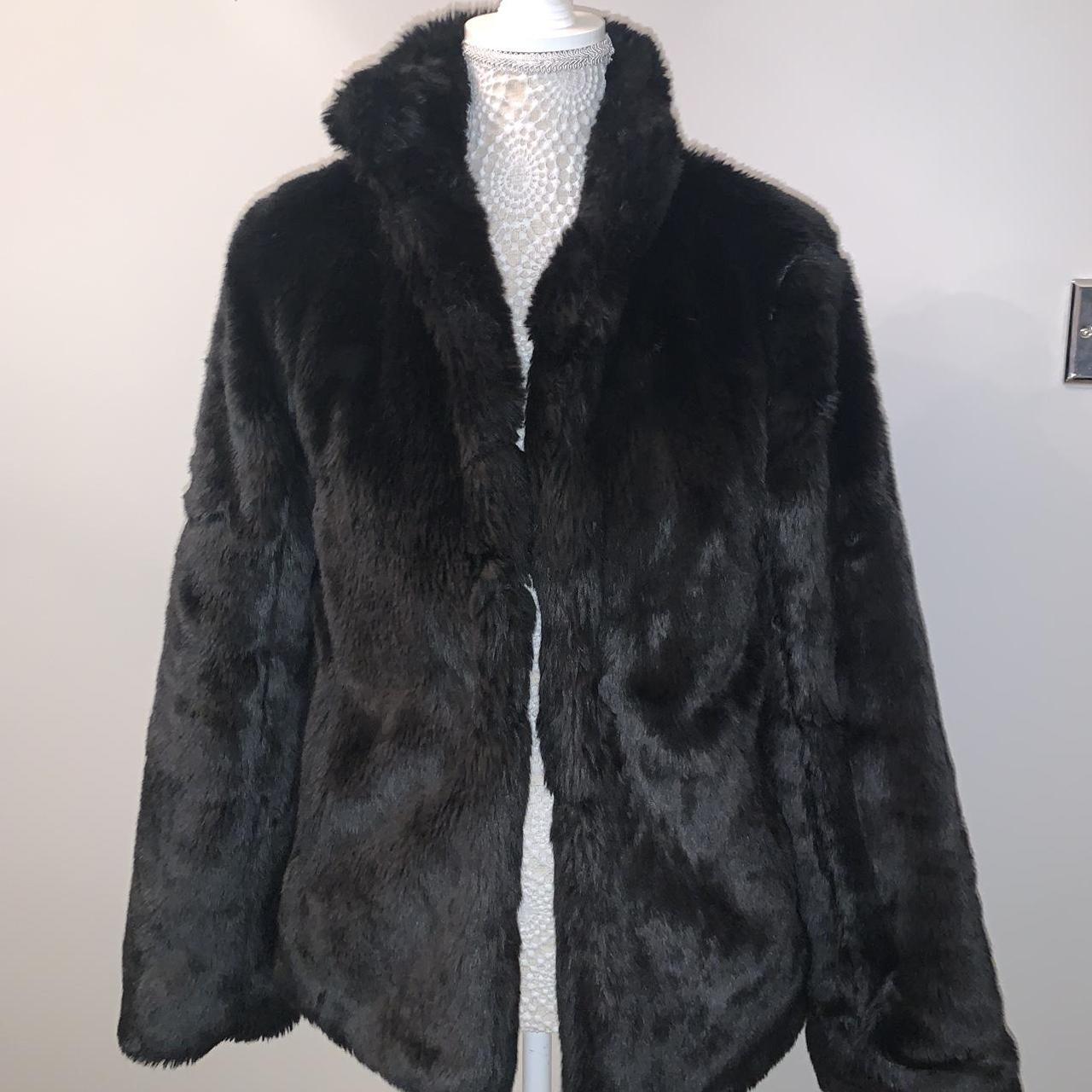 Black fur coat mid length satin lined Depop
