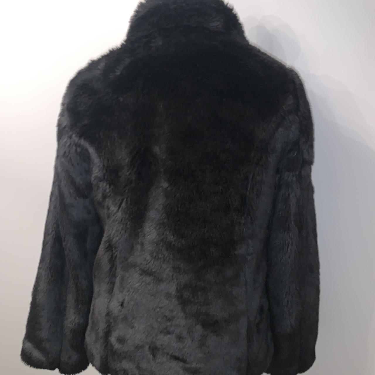 Black fur coat mid length satin lined Depop