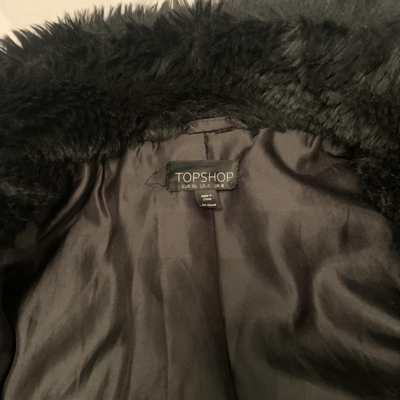 Black fur coat mid length satin lined Depop
