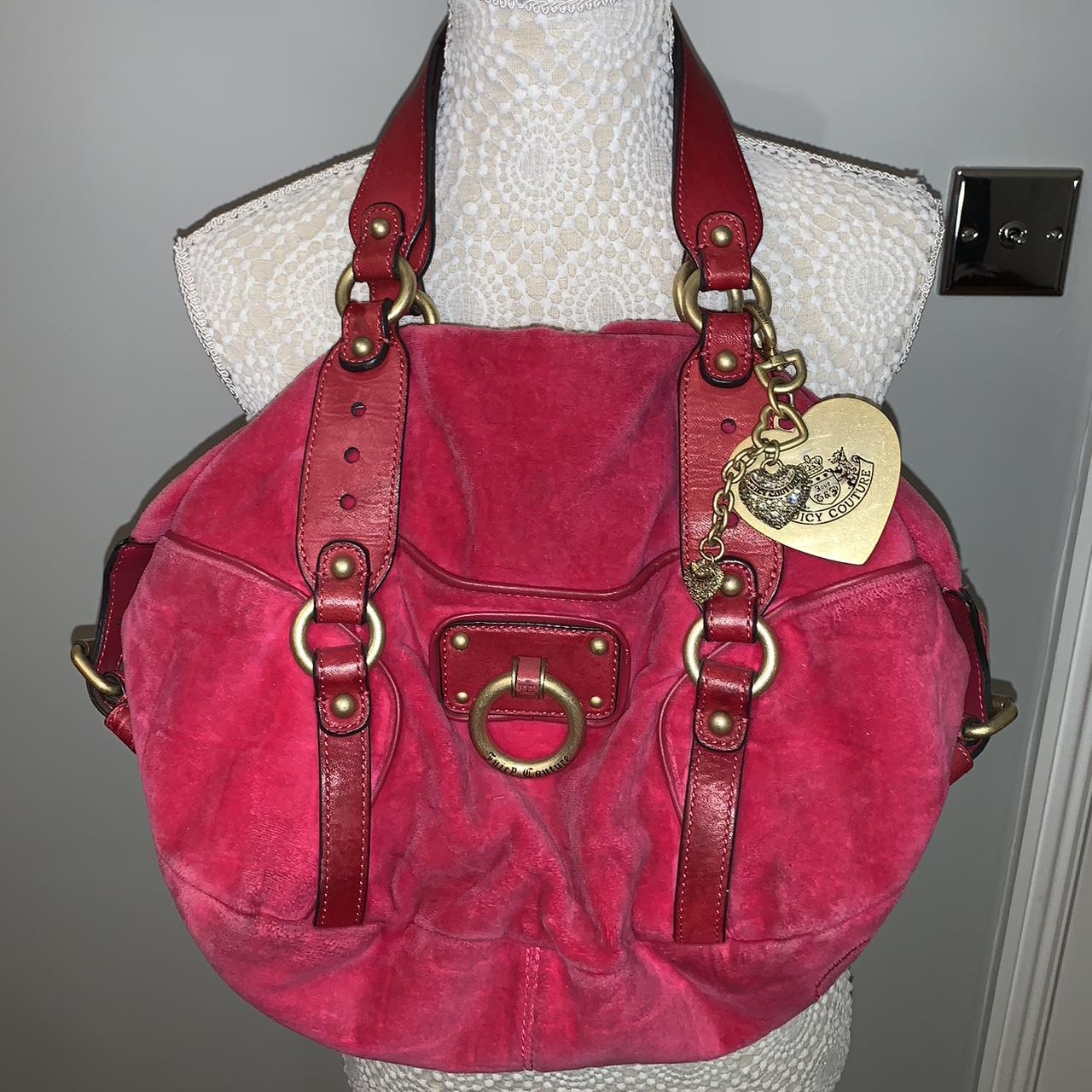 Real 2000s Y2k pink velour JUICY COUTURE bag with... - Depop