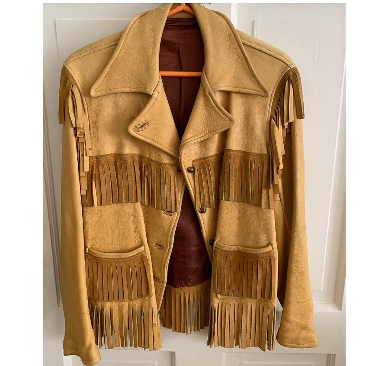 60s 70s Fringe Western Cowboy Leather Jacket Very... - Depop