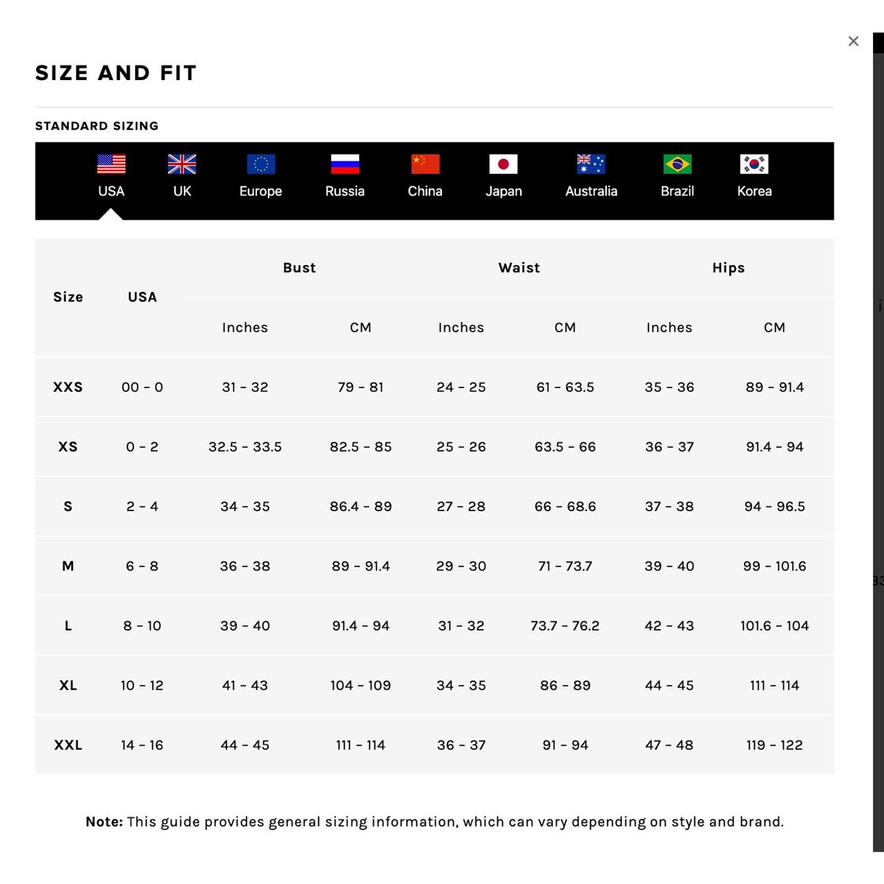 Nbd dress 2025 size chart