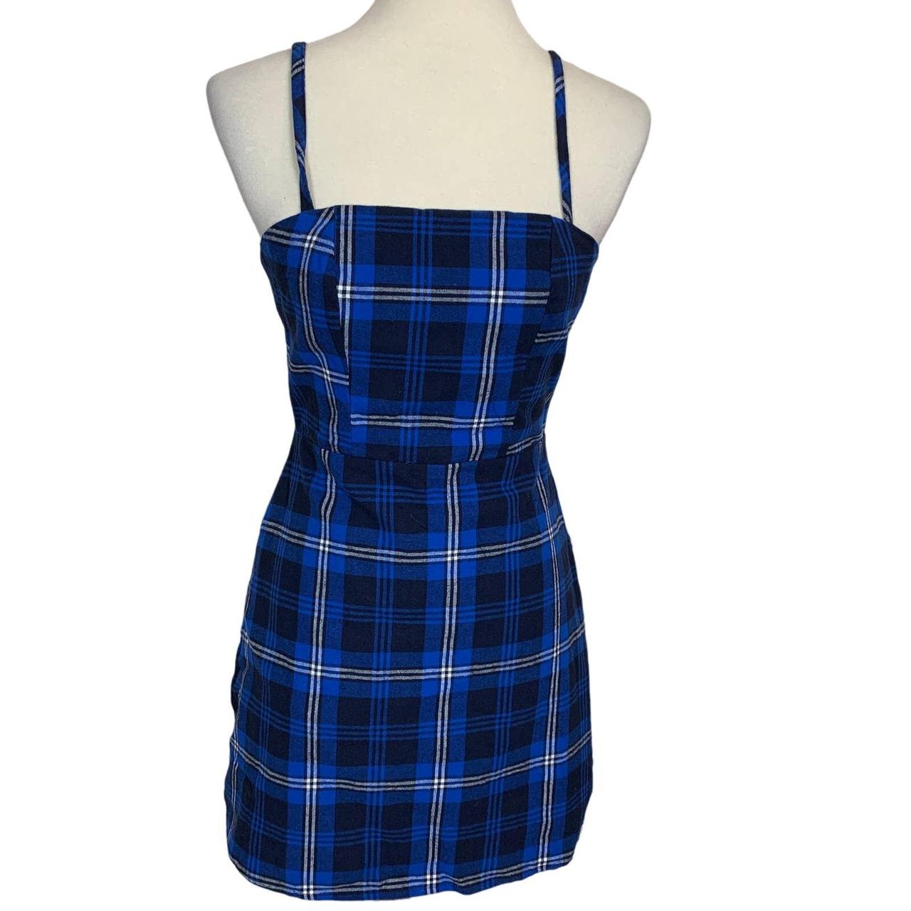 Revolve Blue Plaid Mini Slip Dress XS Grunge Dark. Depop