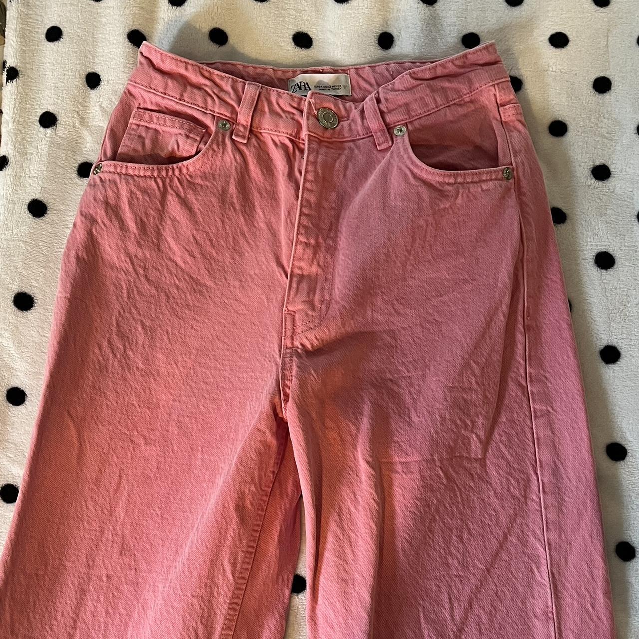 ZARA pink wide leg jeans size 2 #zara #zaradenim... - Depop