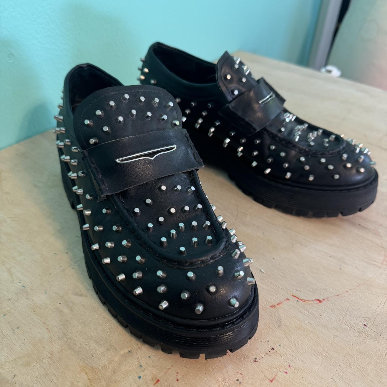 Steve madden black studded loafers online