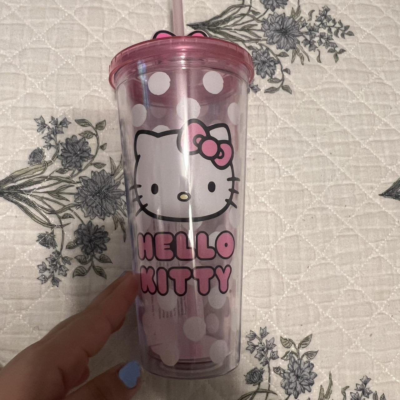 Hello kitty pink cup with straw - Depop