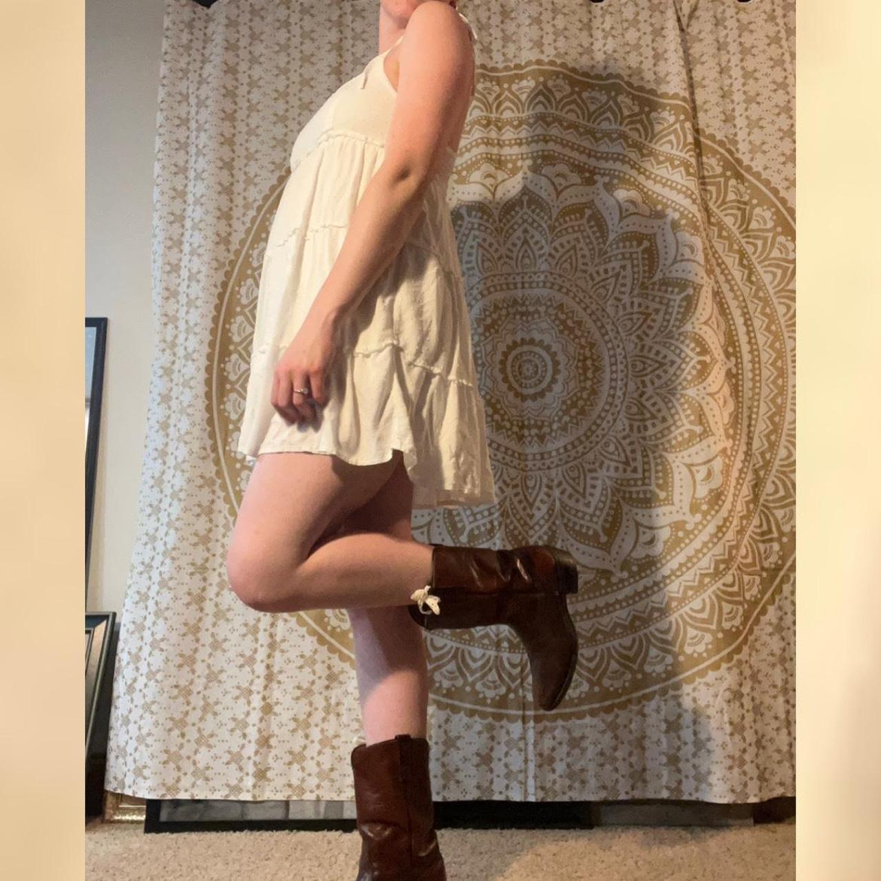 -White babydoll mini dress -Cute polka dot texture... - Depop
