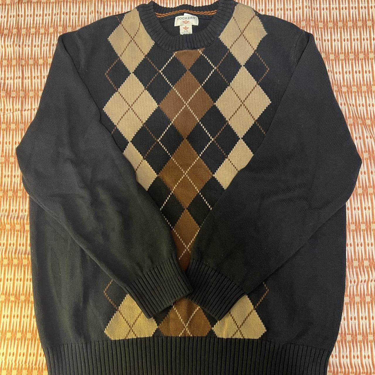 Dockers sweater Color: navy, cream & brown Size L - Depop