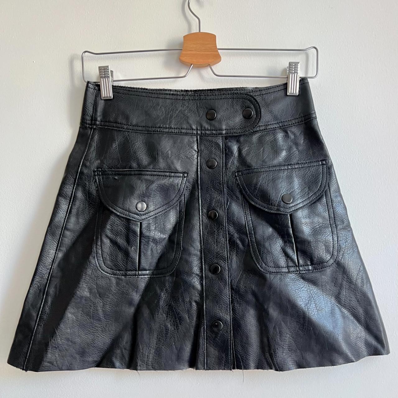 #moto style black faux leather Zara mini skirt with... - Depop