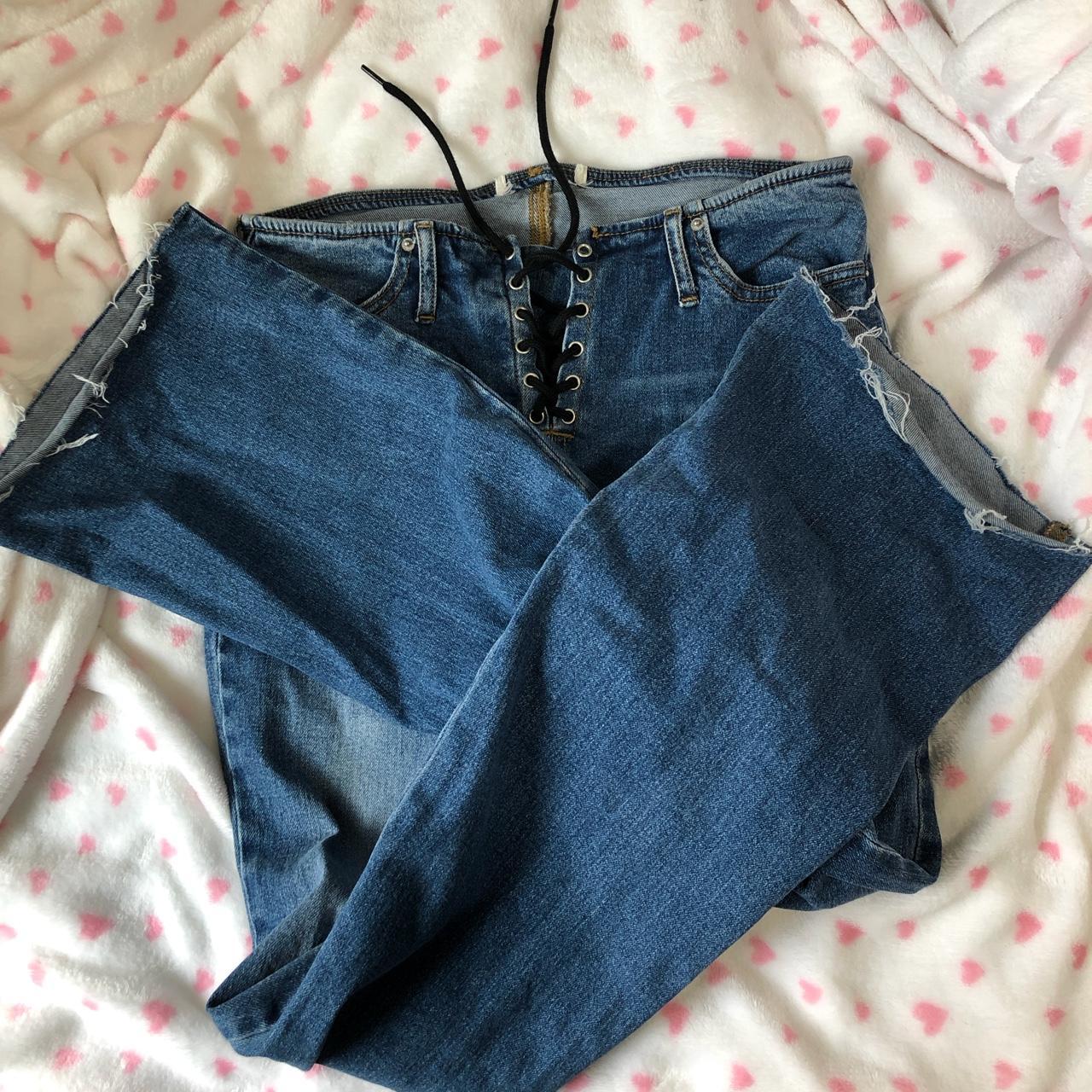 Y2K lace up low rise jeans from pacsun thirteen... - Depop