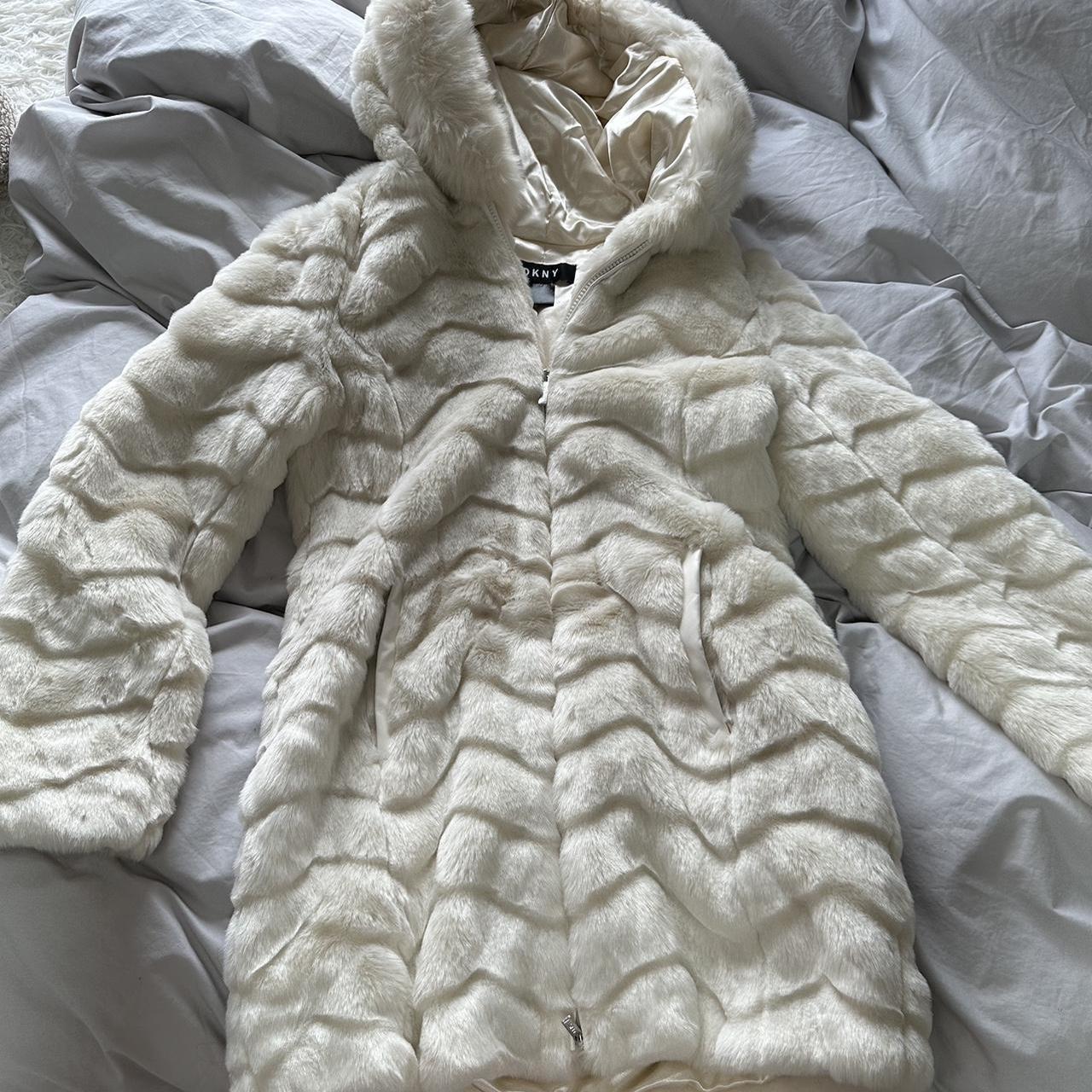 DKNY faux fur jacket with hood colour off