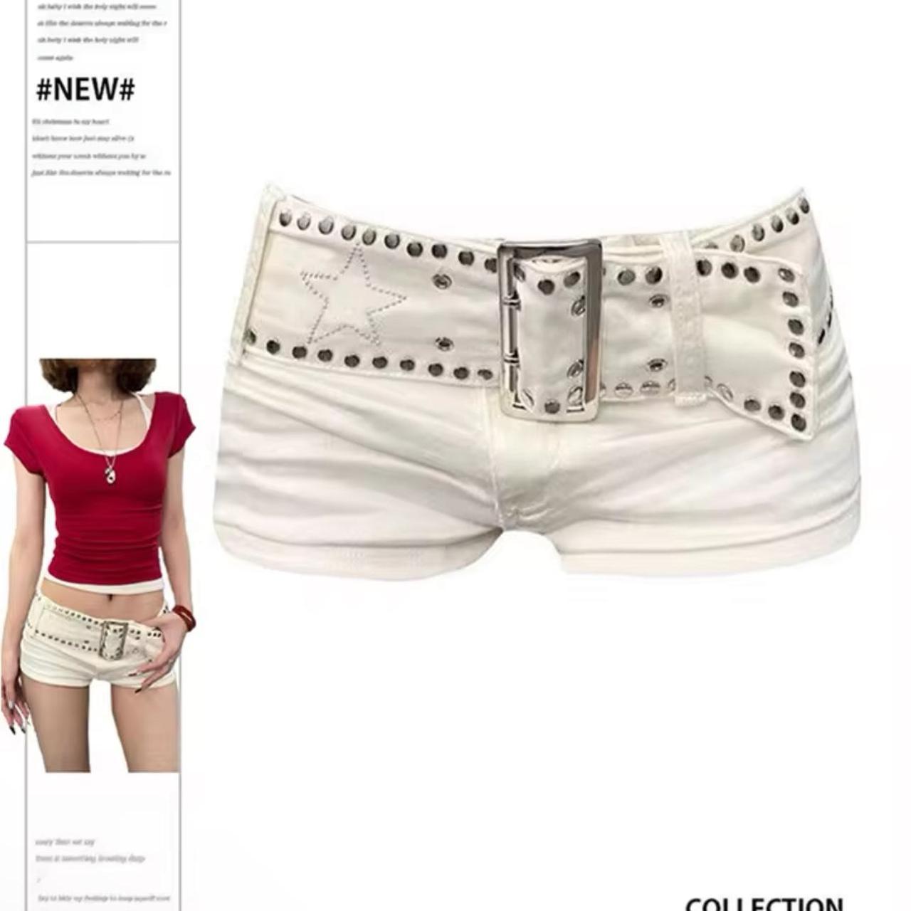studded gyaru style mini denim shorts '•,•' dm | Depop
