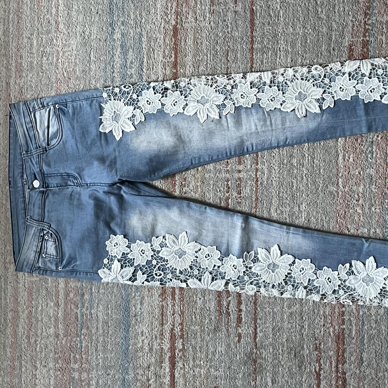 Blue jeans sale with white lace