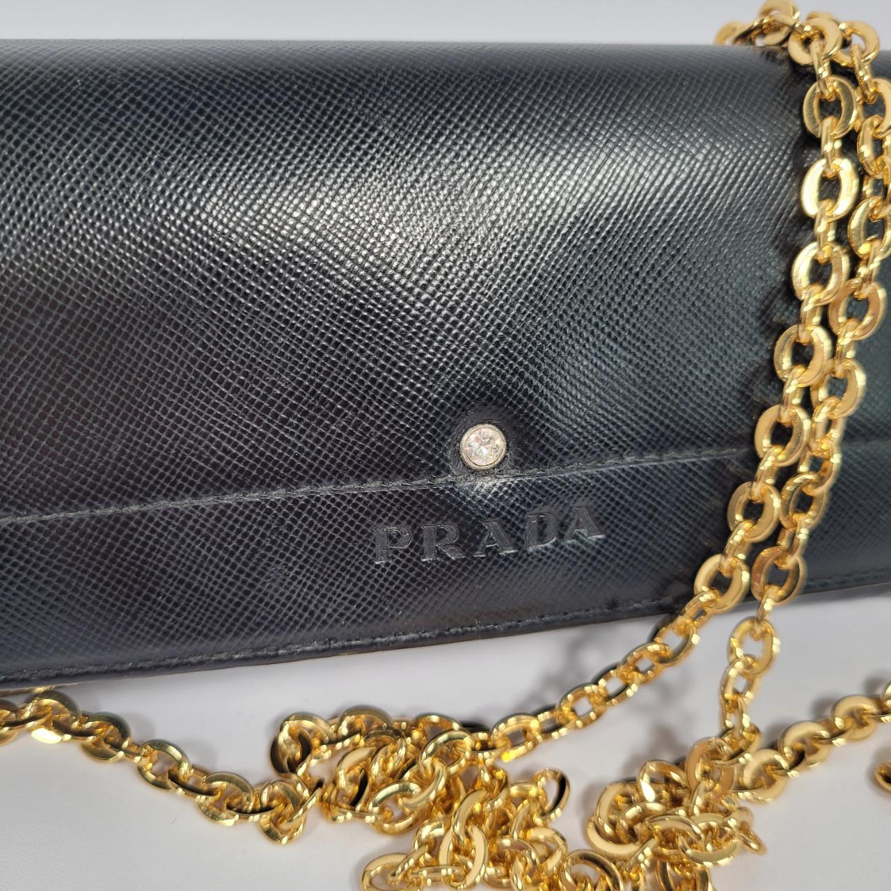 PRADA vintage wallet on chain. Vintage black Prada... - Depop