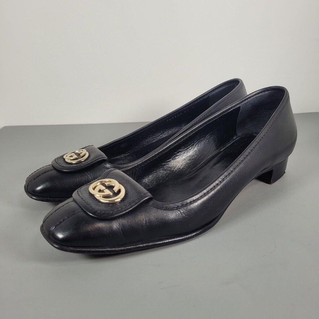 Gucci vintage black leather low heel shoes. Size UK... - Depop