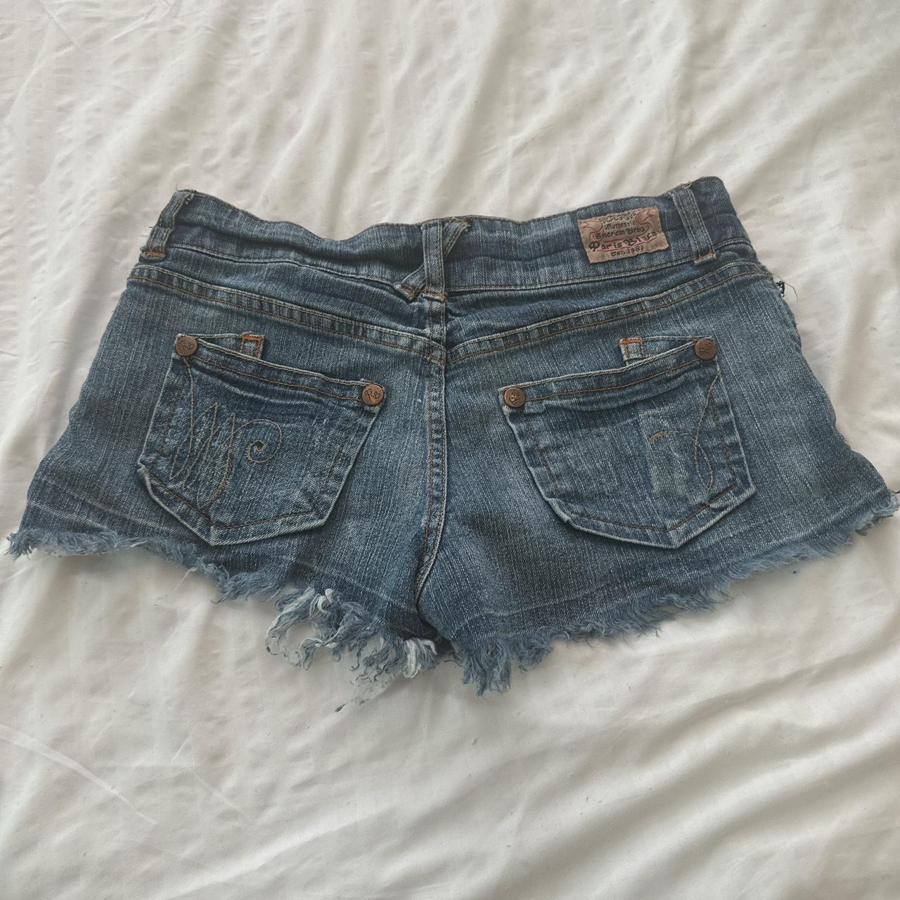 denim 2000s mini shorts size: 5 flaws: none... - Depop