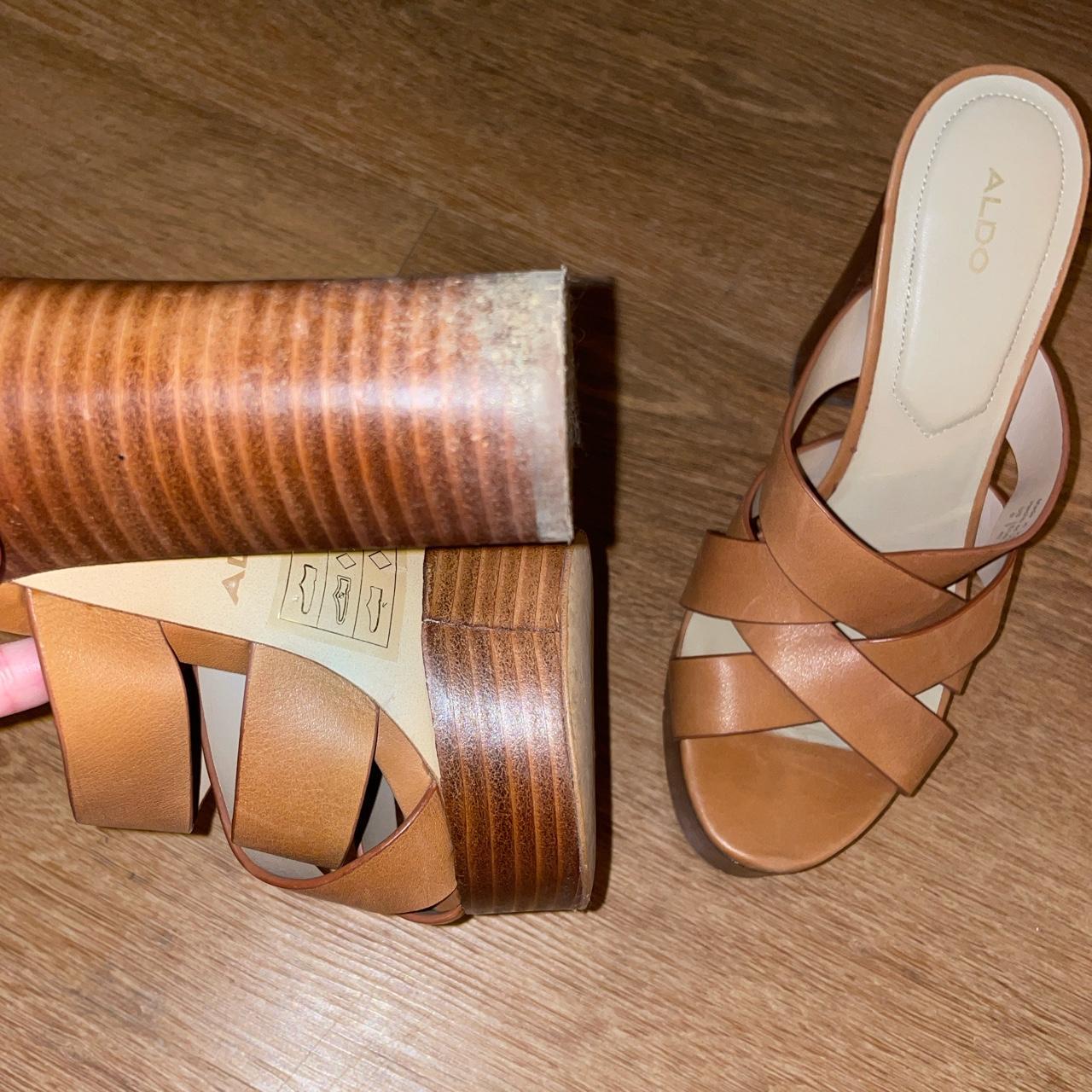 Chunky wood platform leather sandals Slight wear on... - Depop