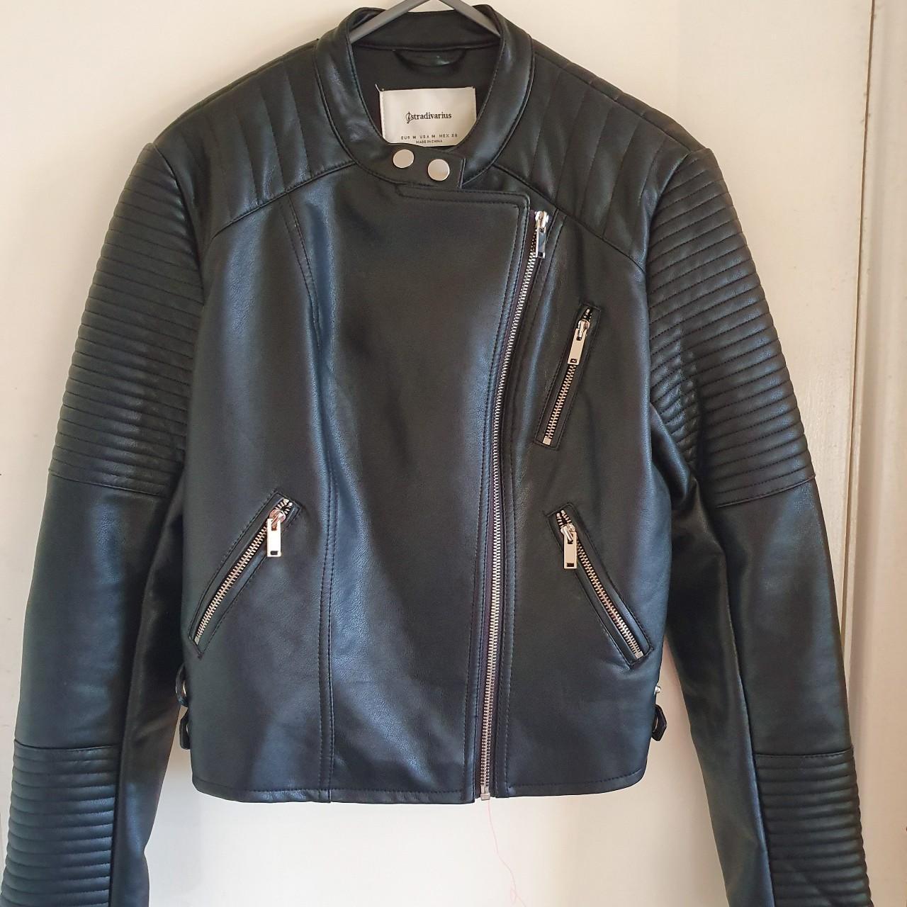 Stradivarius vegan leather biker jacket, tried on a... - Depop