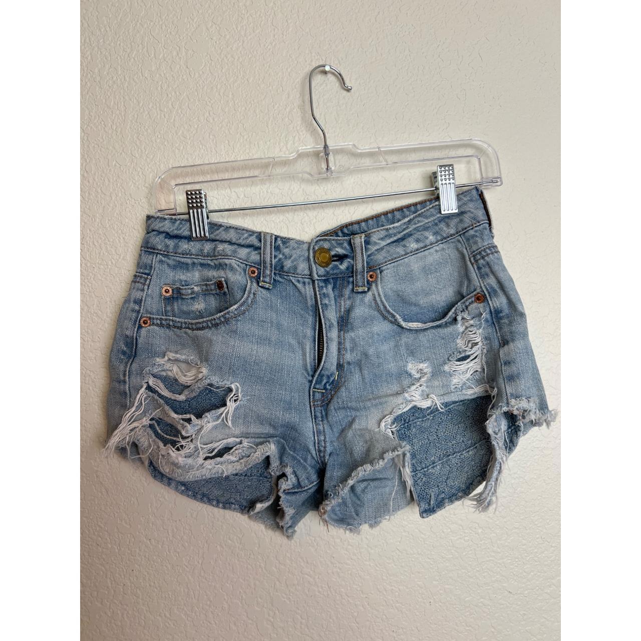 AEO Vintage Hi Rise Festival Denim Shorts Blue Lace. Depop