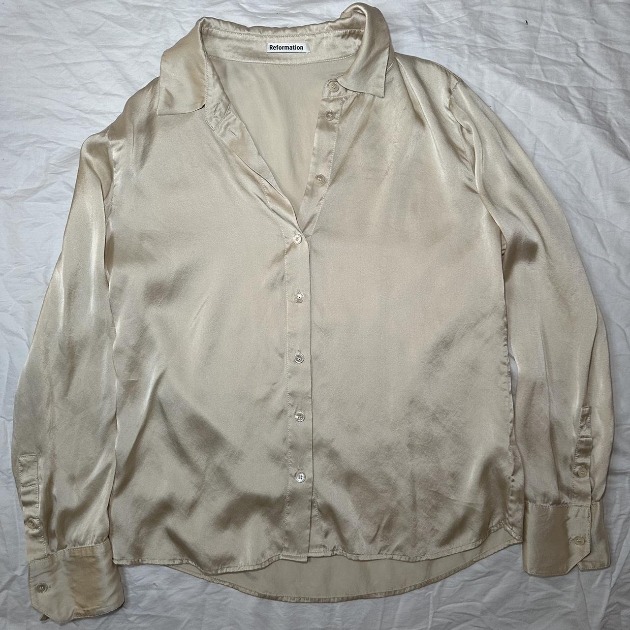 Reformation Women's Cream and Tan Blouse (2)