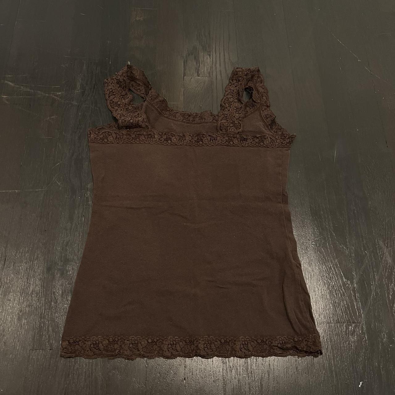 Y2k brown tank top with lace trim In good... Depop