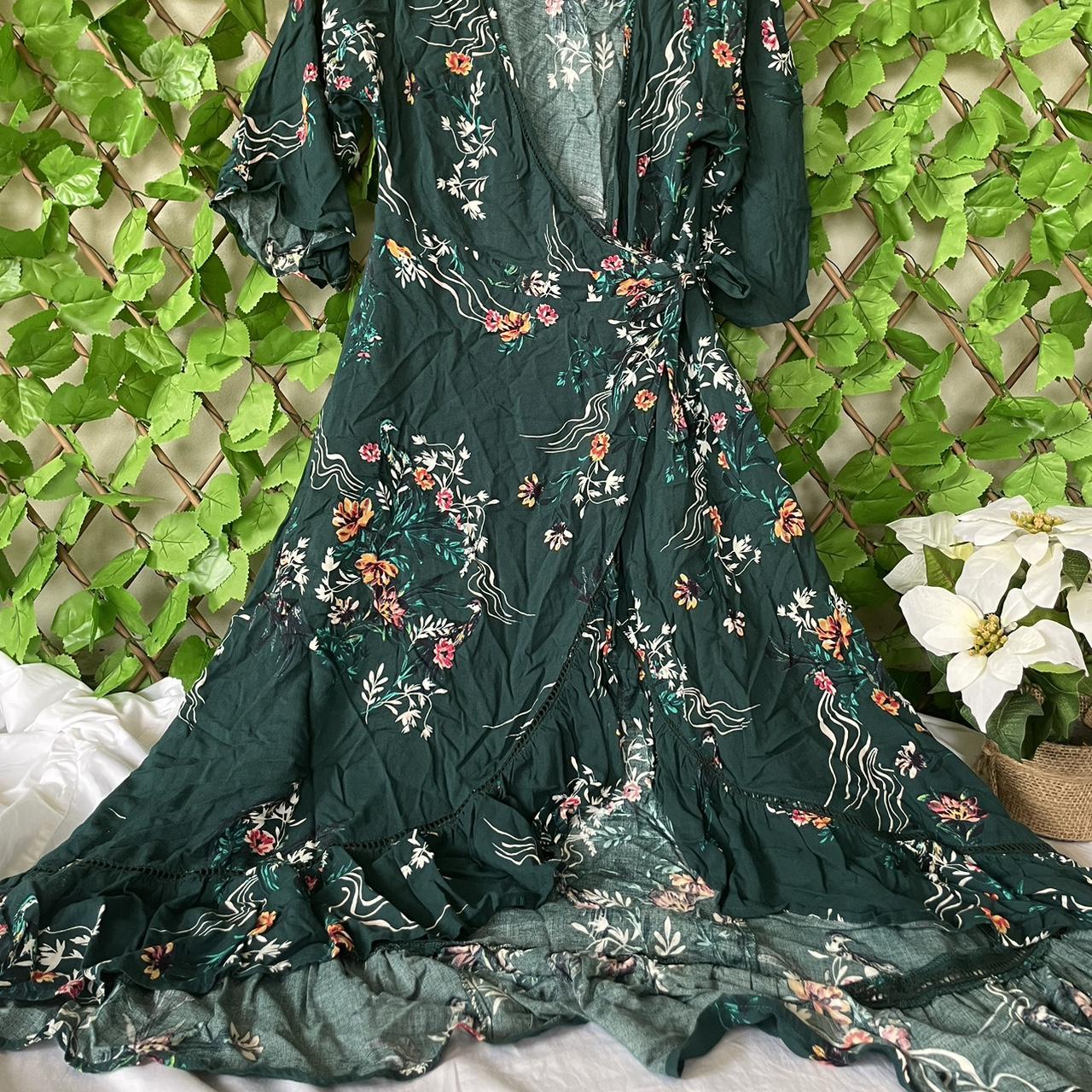 Cotton On Emerald Green Floral Wrap Dress Size