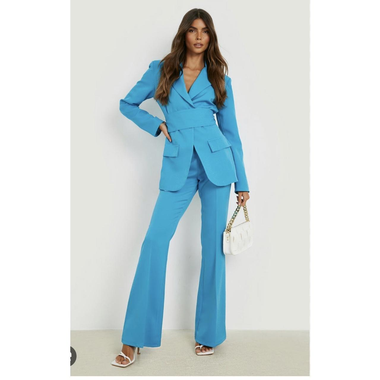 Blue BOOHOO obi tie waist wrap blazer and high waist... - Depop