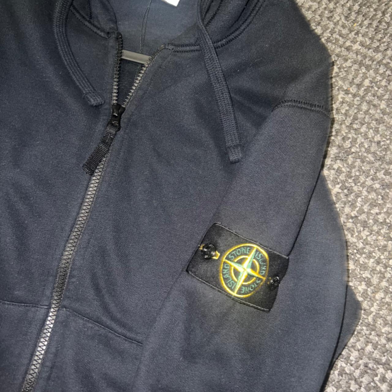 Stone island navy blue zip hoodie Size Small Worn... - Depop