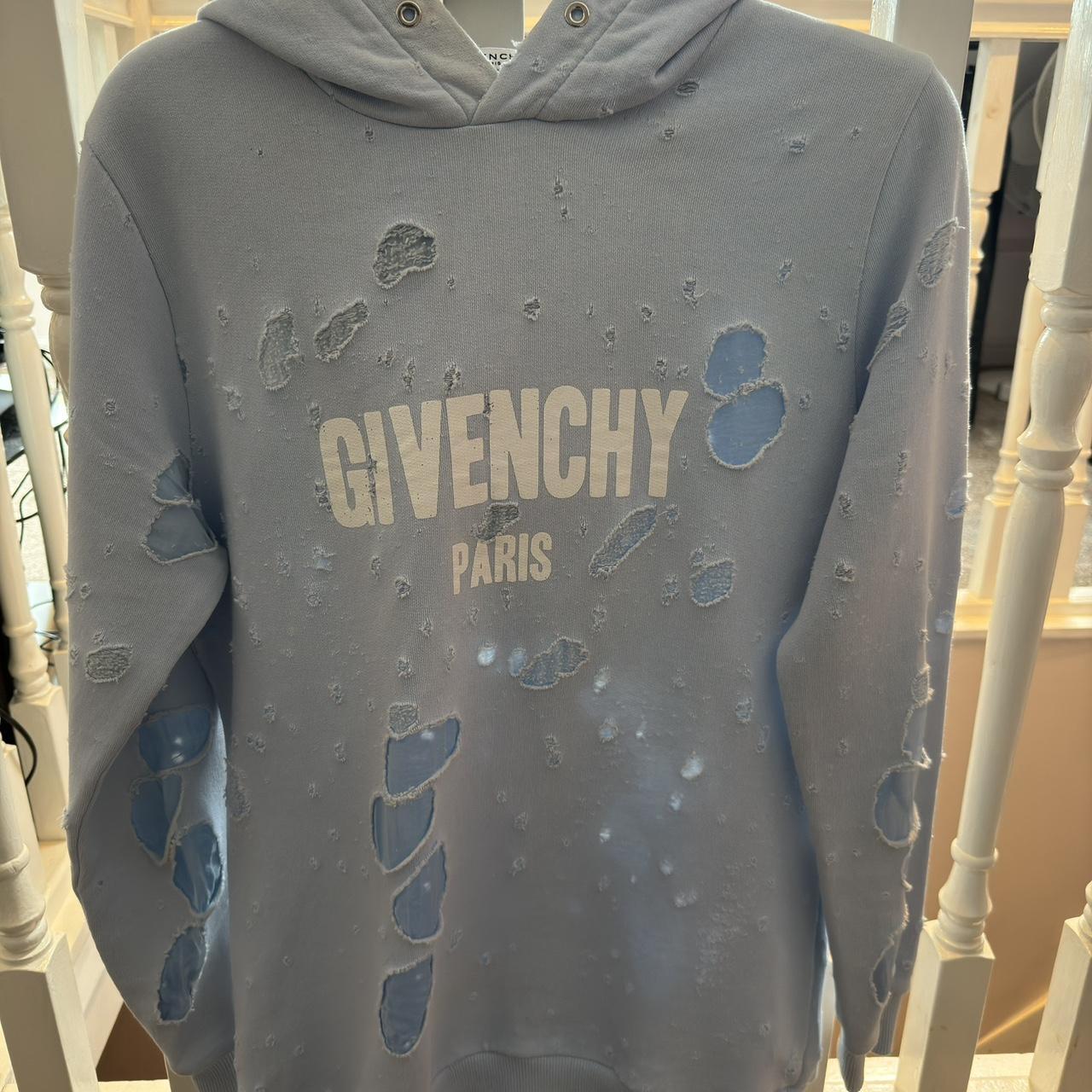 Givenchy Baby Blue Distressed Hoodie. Excellent. Depop