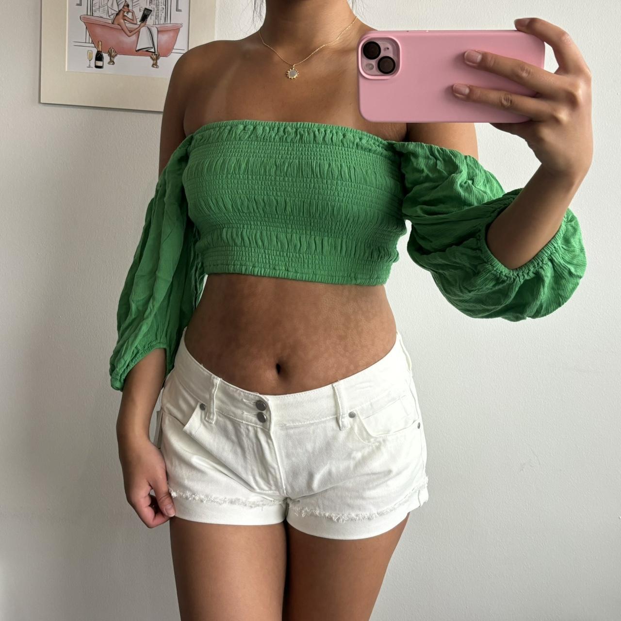 Forever 21 women s green crop blouse shirred beach