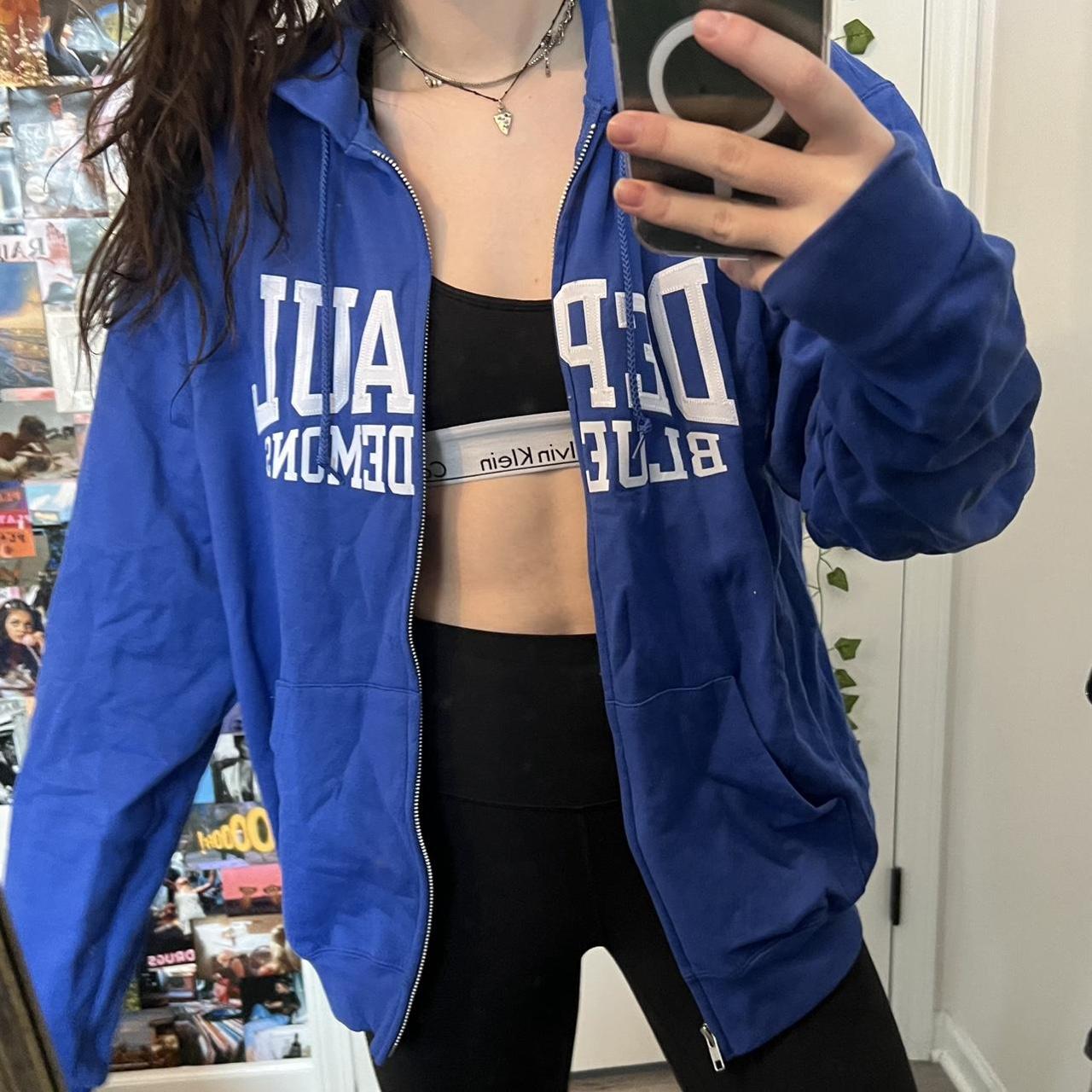 Women's Blue and White Jacket Depop