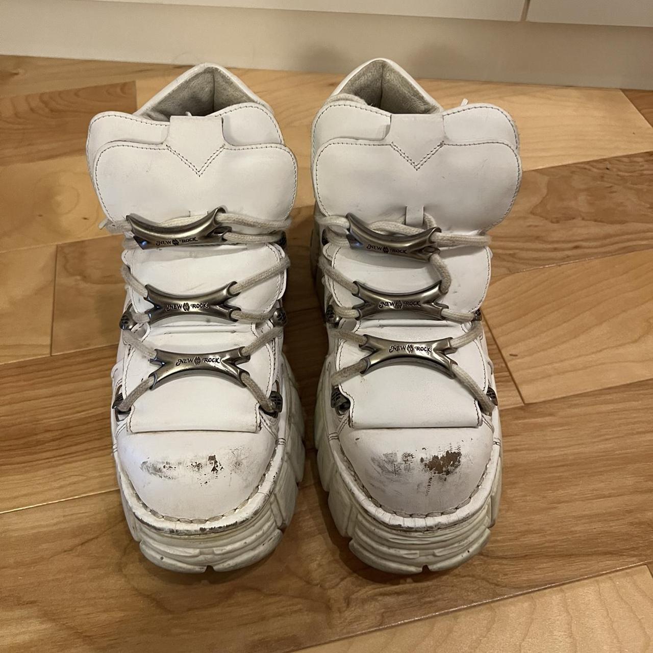 new rock platform white metallic ankle shoes /... - Depop