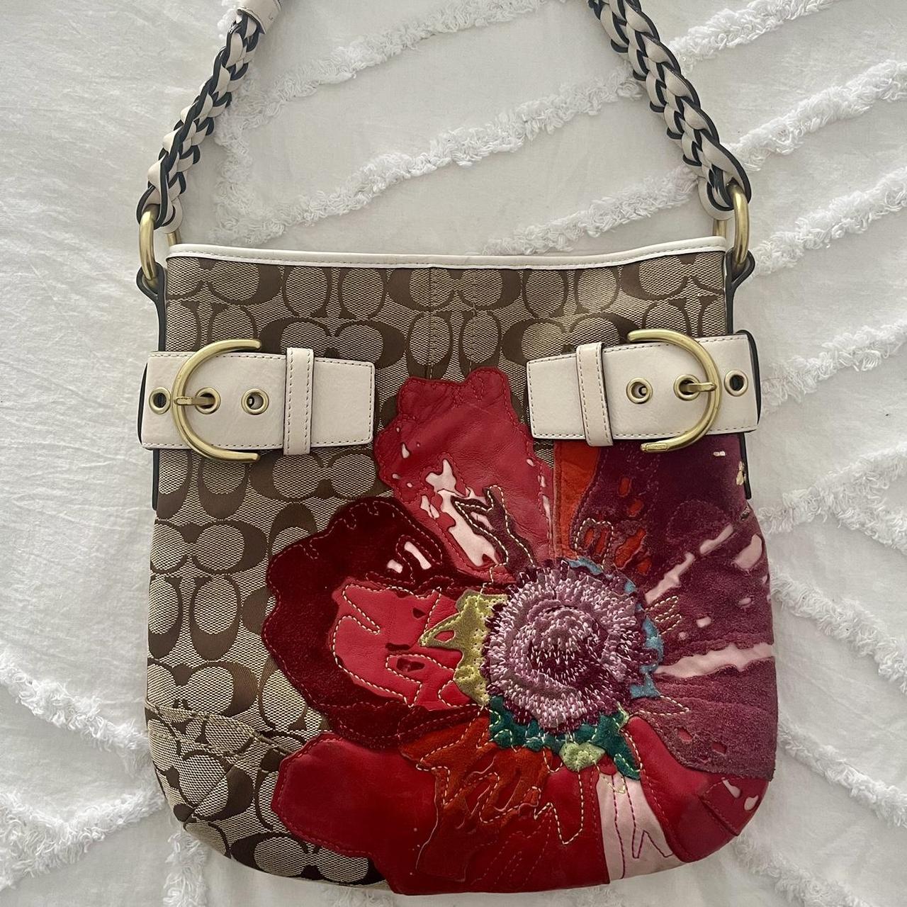 COACH ‘Poppy Purse’ featuring a floral Suede &... - Depop