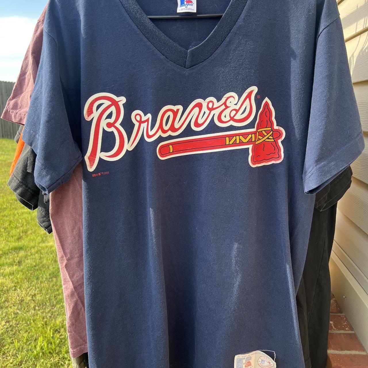 RUSSELL ATHLETICS MLB ATLANTA BRAVES 1995 GREG... - Depop