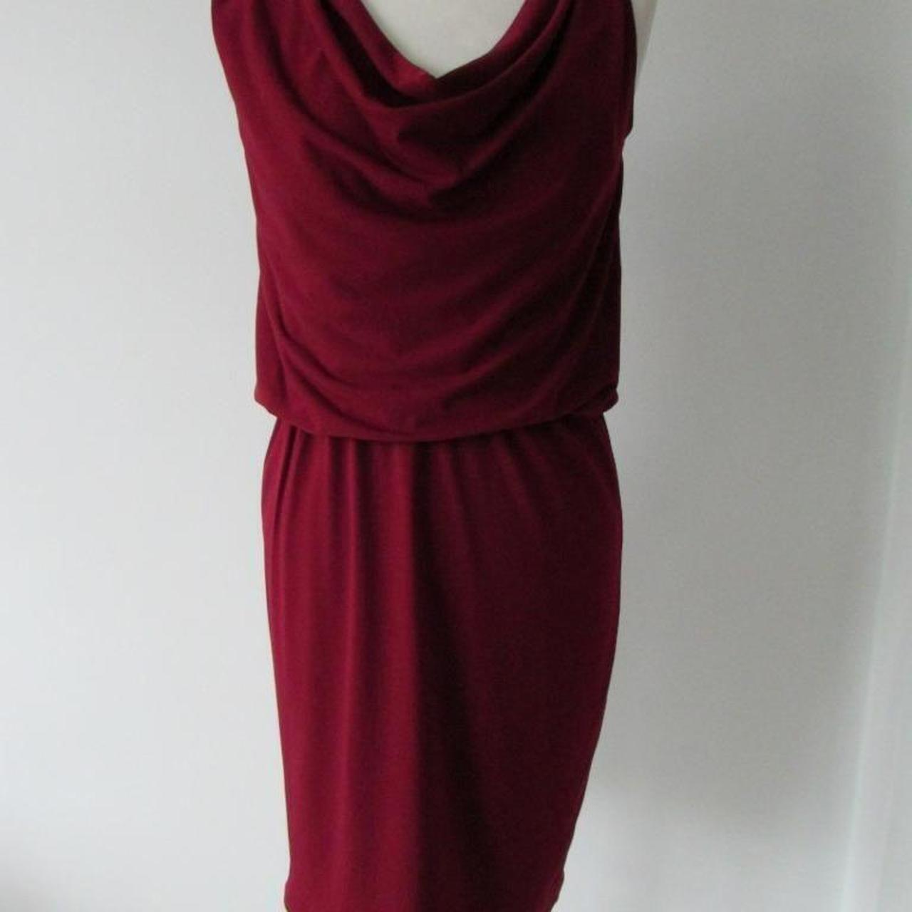 Biba Burgundy Red Cowl Neck Dress Gold Buckle... Depop