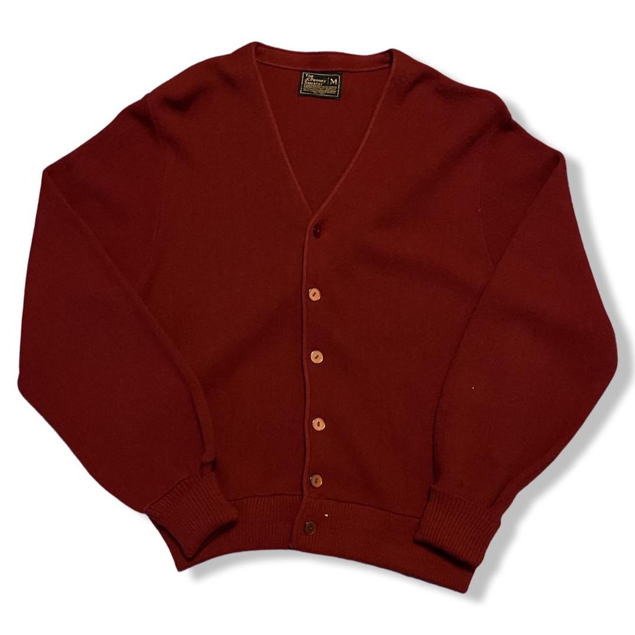JCPenney Men's Red and Burgundy Cardigan Depop