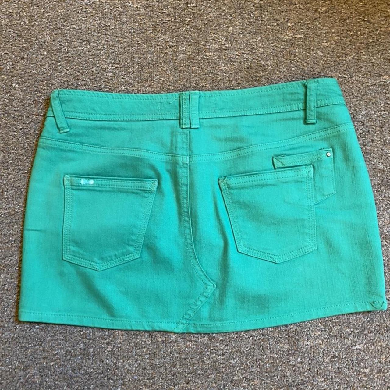 Green denim mini skirt Waist: 32 inches Size... - Depop