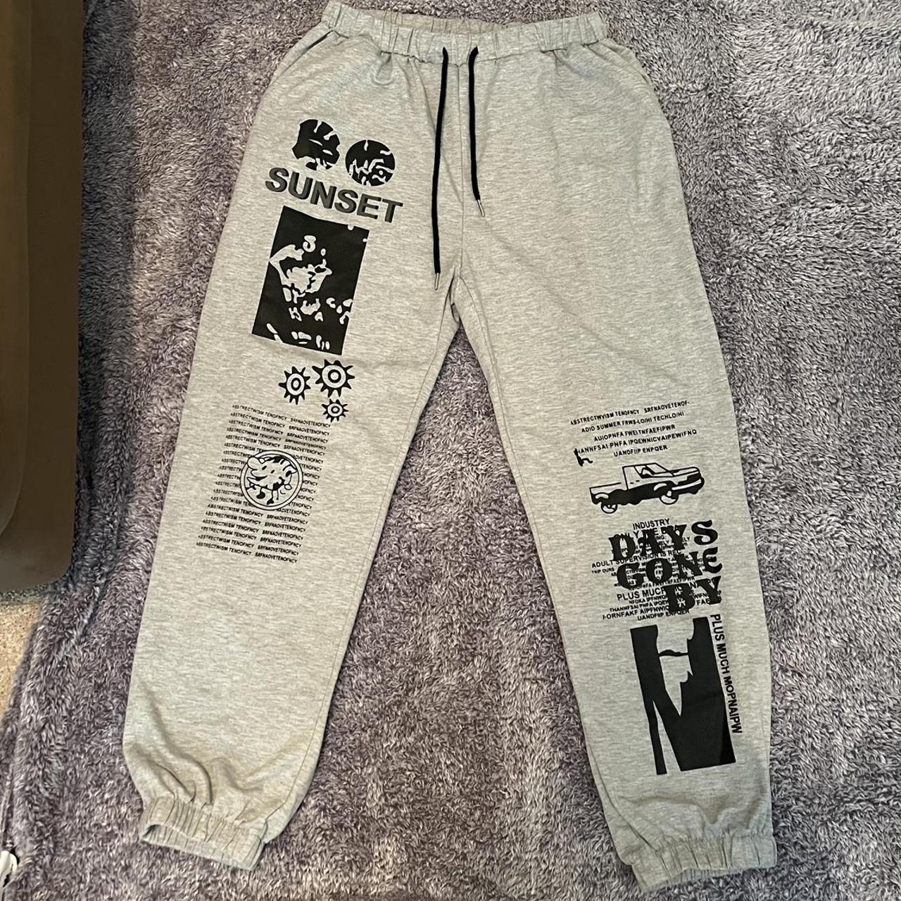 grey sweatpants with black details :) no blemishes - Depop