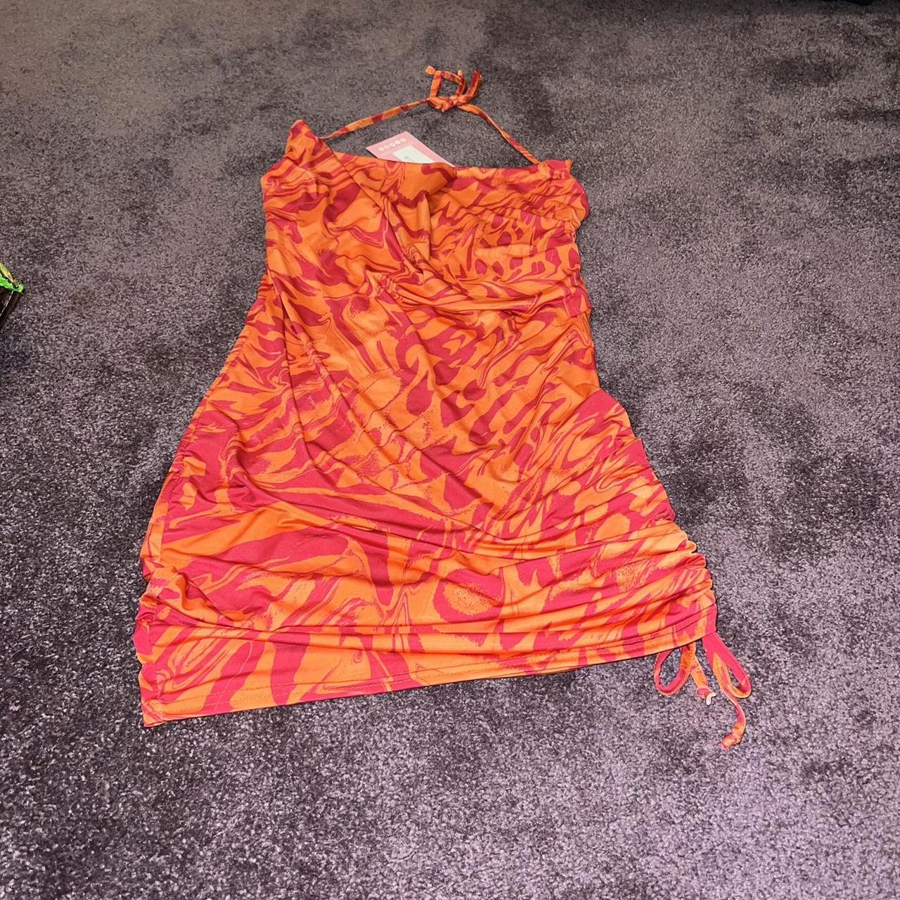 Missy empire pink and orange mini dress with ruched... Depop