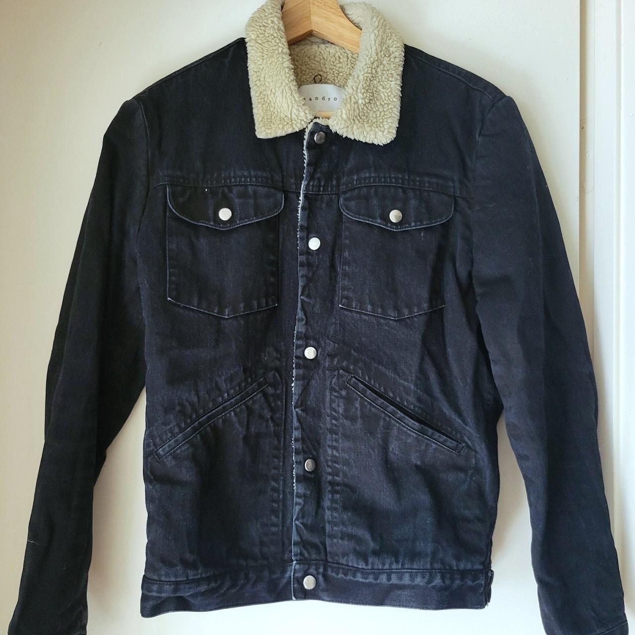 Sandro dark navy sherpa trucker jacket Depop