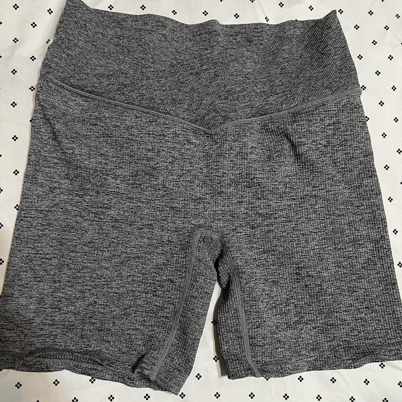 crossed grey striped biker shorts worn a handful of... - Depop