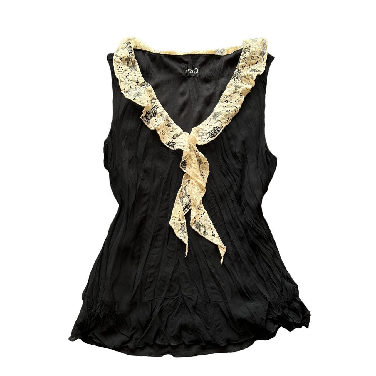 Women's Black and Cream Blouse Depop