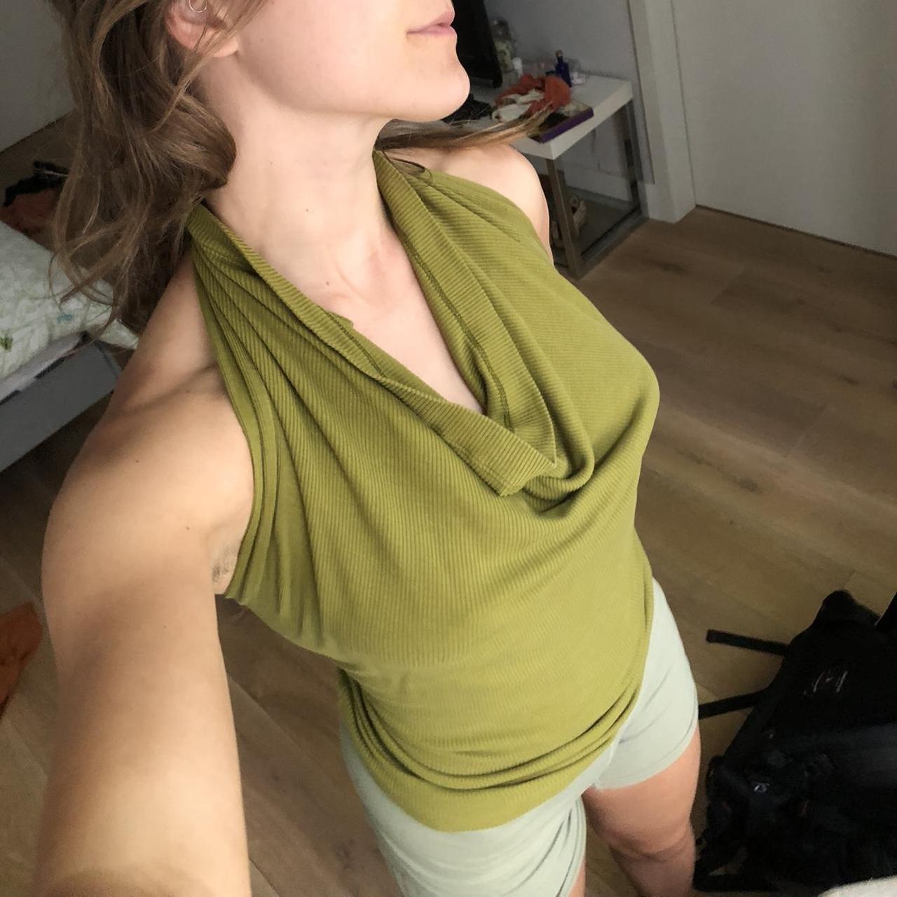 Handmade halter cowl neck. Green top Adjustable.... - Depop