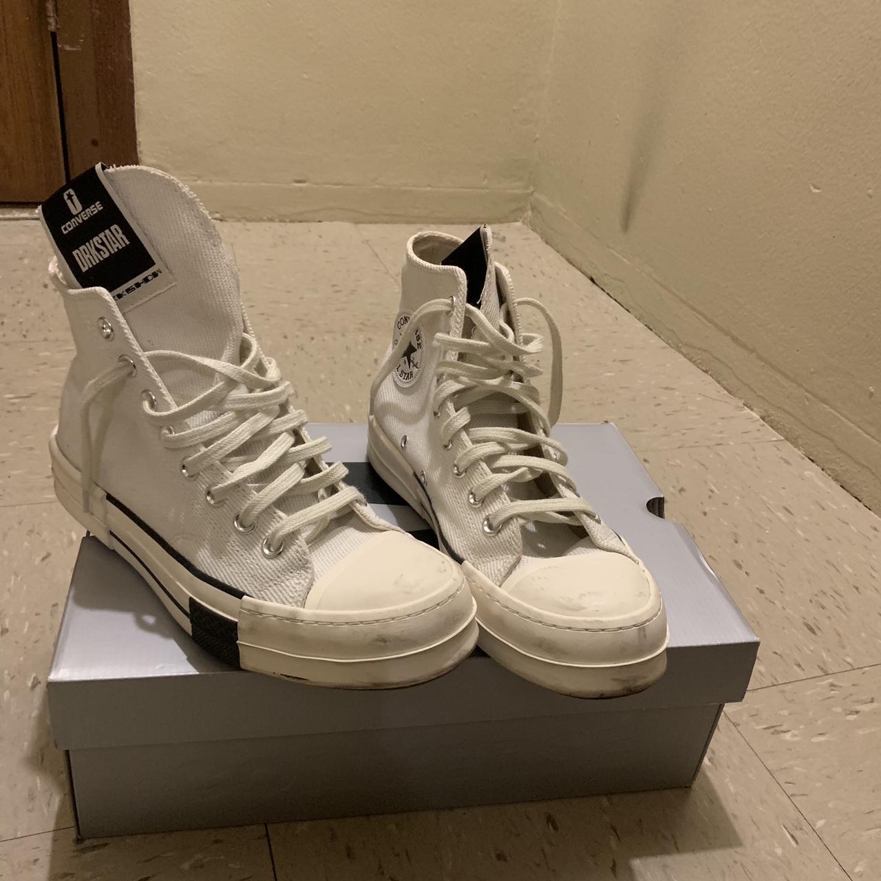 Rick Owens Men's White and Black Trainers | Depop