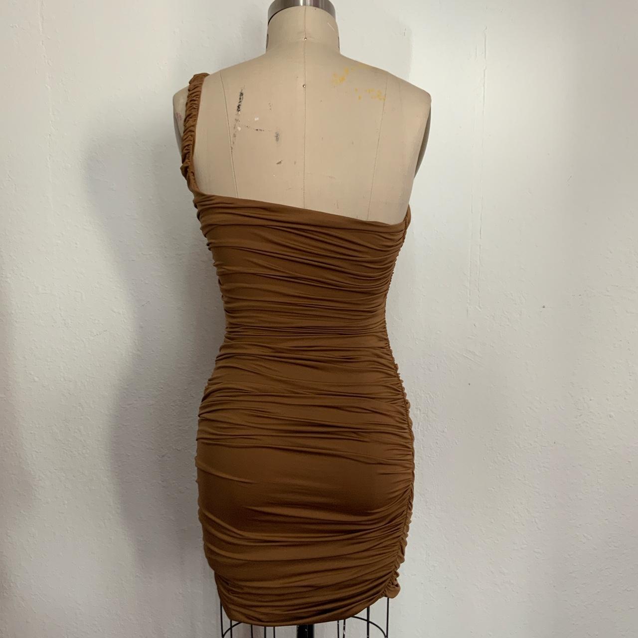 One shoulder brown dress, Super flattering. #brown... - Depop