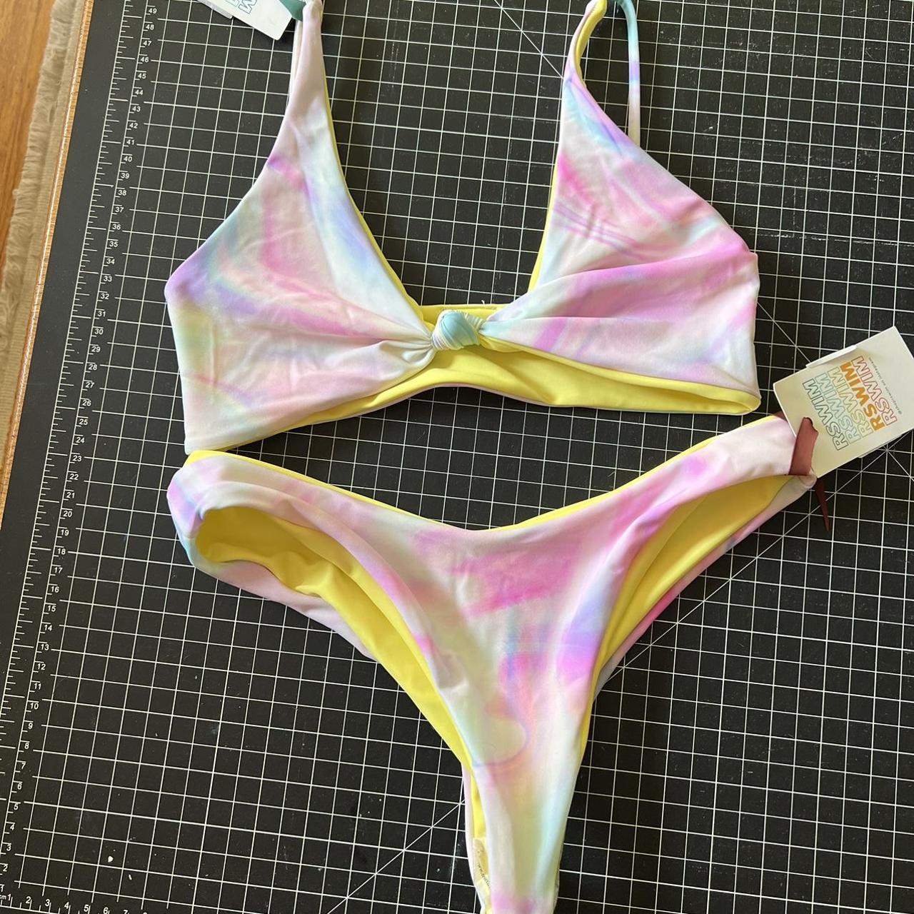 Handmade Pink Yellow Printed Bikini Set Depop 