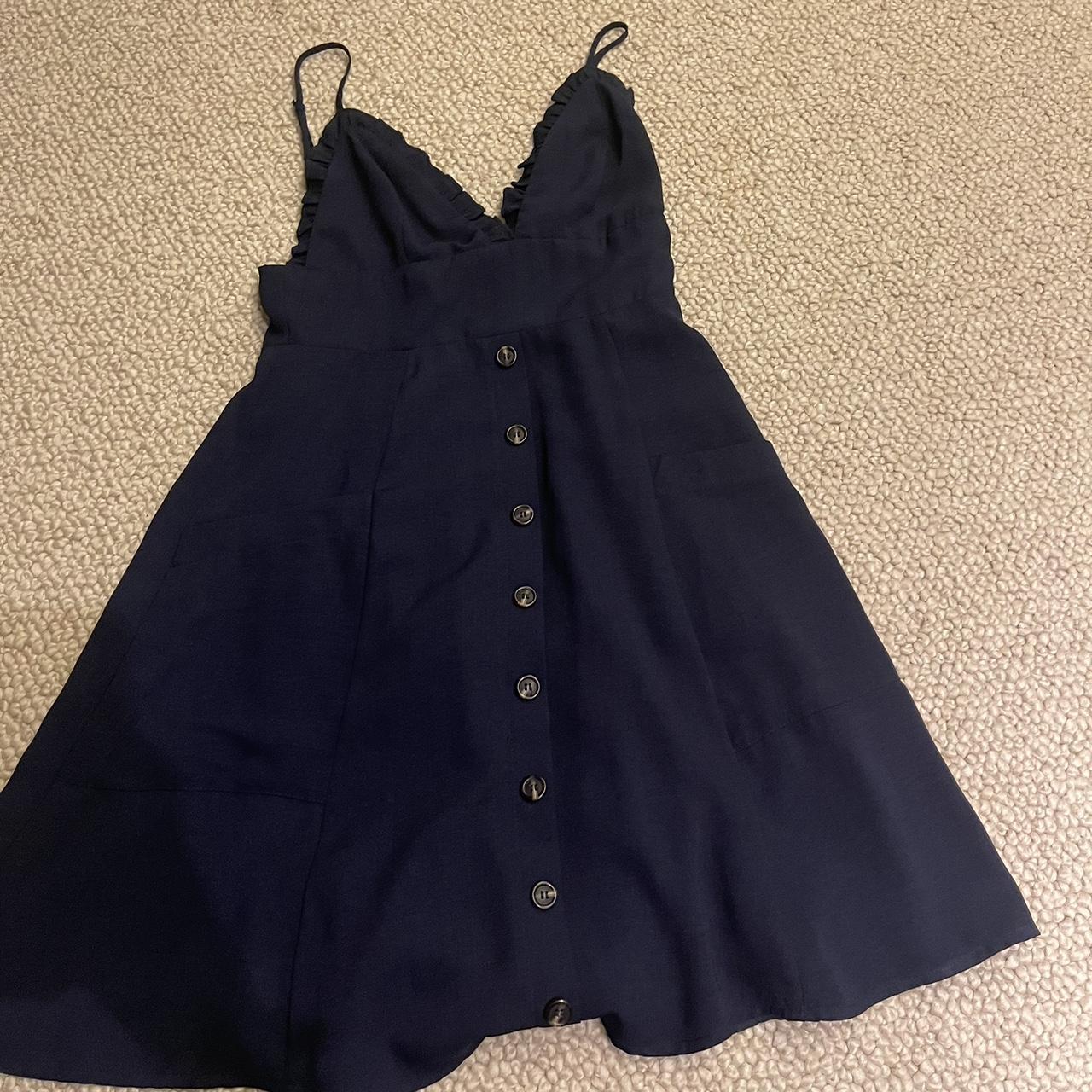 navy blue dress with buttons and zipper. size small... - Depop