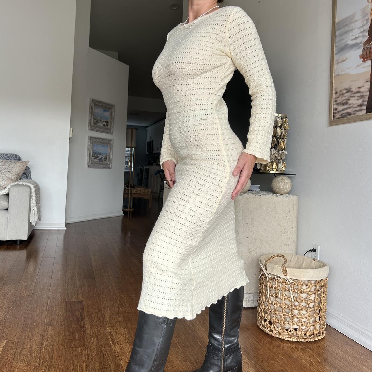 The perfect cream maxi dress. Sexy bodycon tight... - Depop