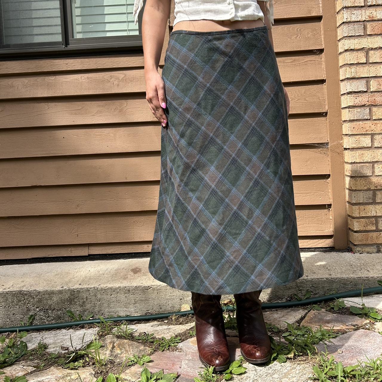 Vintage 90s plaid grunge maxi skirt 100 wool skirt.... Depop