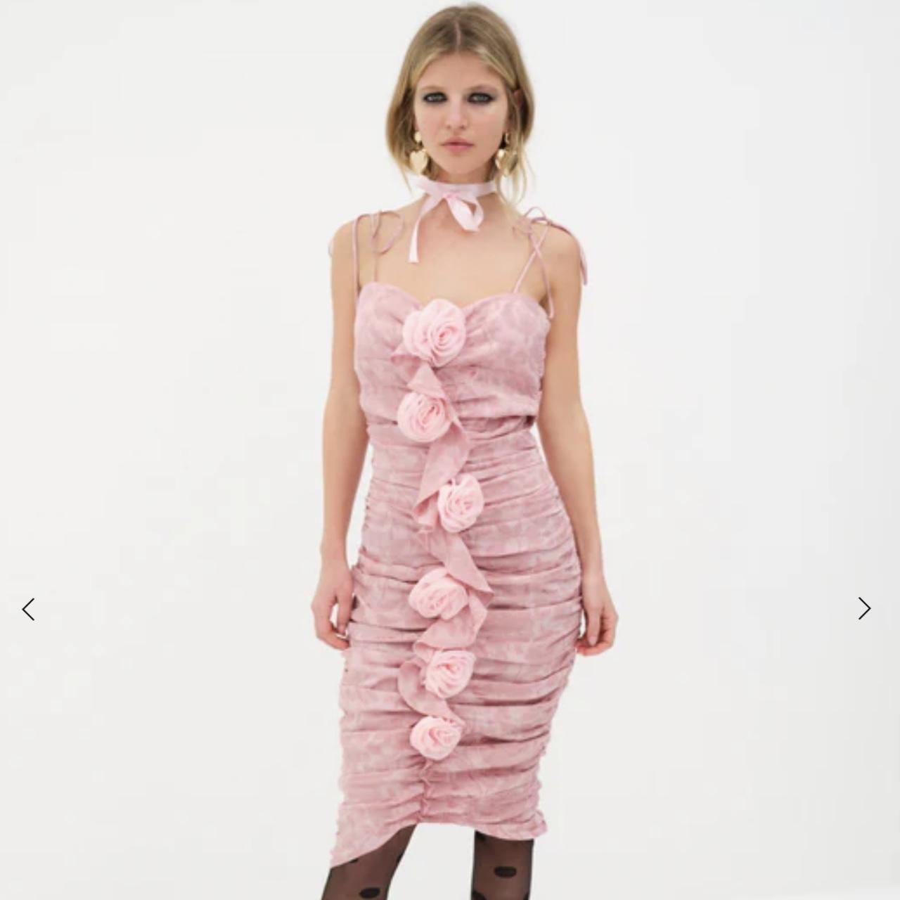 For Love And Lemons Soraya Pink Floral Ruched Midi | Depop